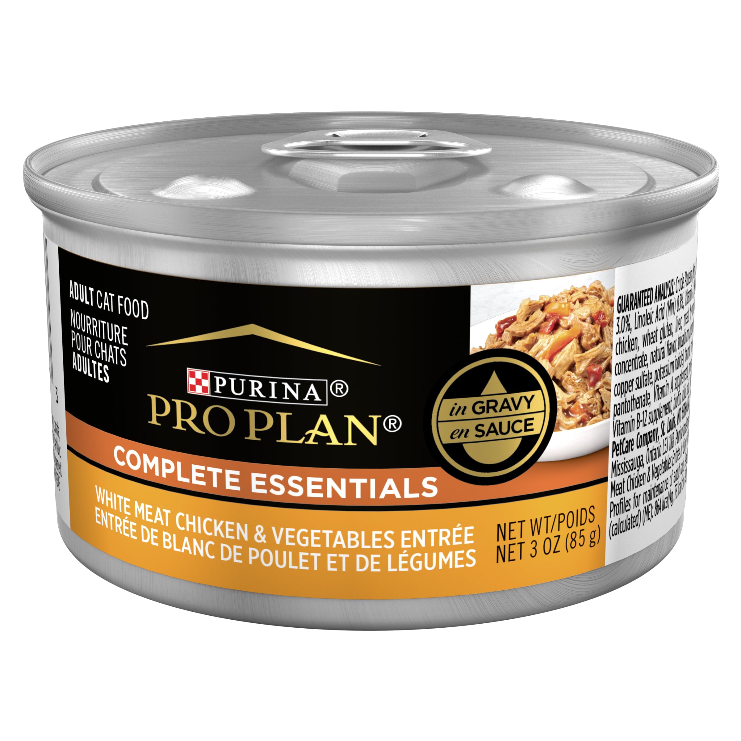 Purina Pro Plan entrée au poulet blanc en sauce, goût apprécié par les chats.