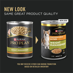 Purina Pro Plan poulet réel visible dans la pâtée, bol appétissant pour chien.