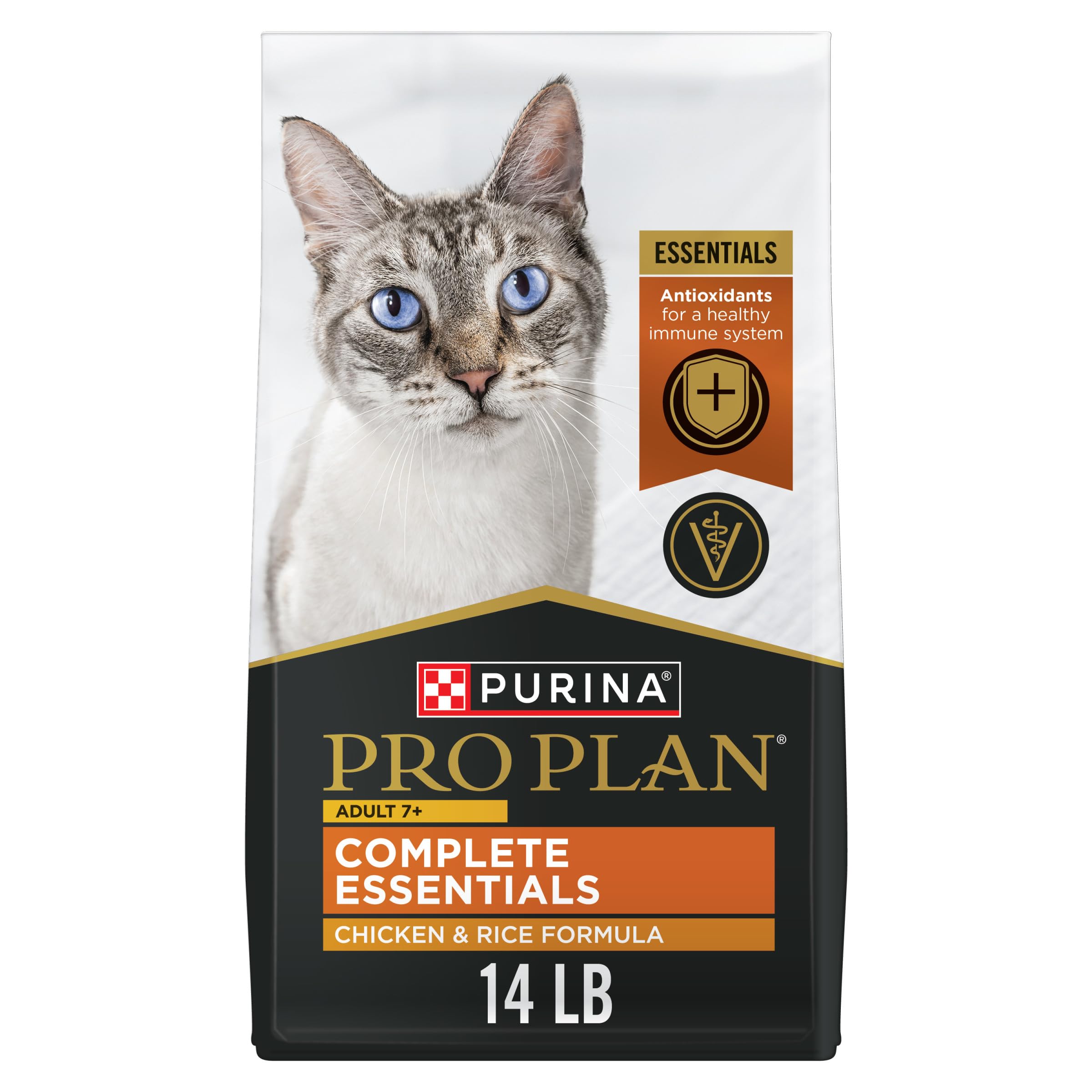 Purina Pro Plan Chat sénior croquettes poulet et riz soutiennent la digestion.