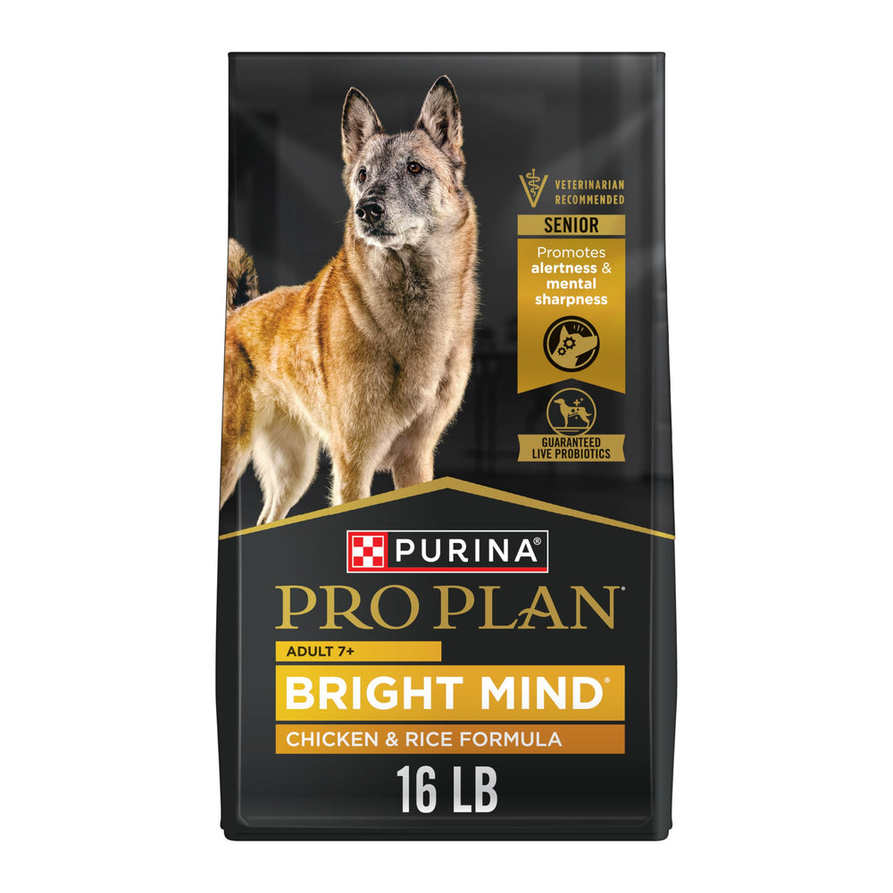 Purina Pro Plan Senior croquettes poulet et riz dans un sac de 16 lb, idée de repas équilibré.