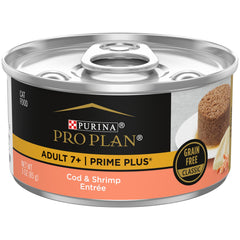 Purina Pro Plan Senior Entree cod et crevettes, pâté en boîte, protéine élevée.