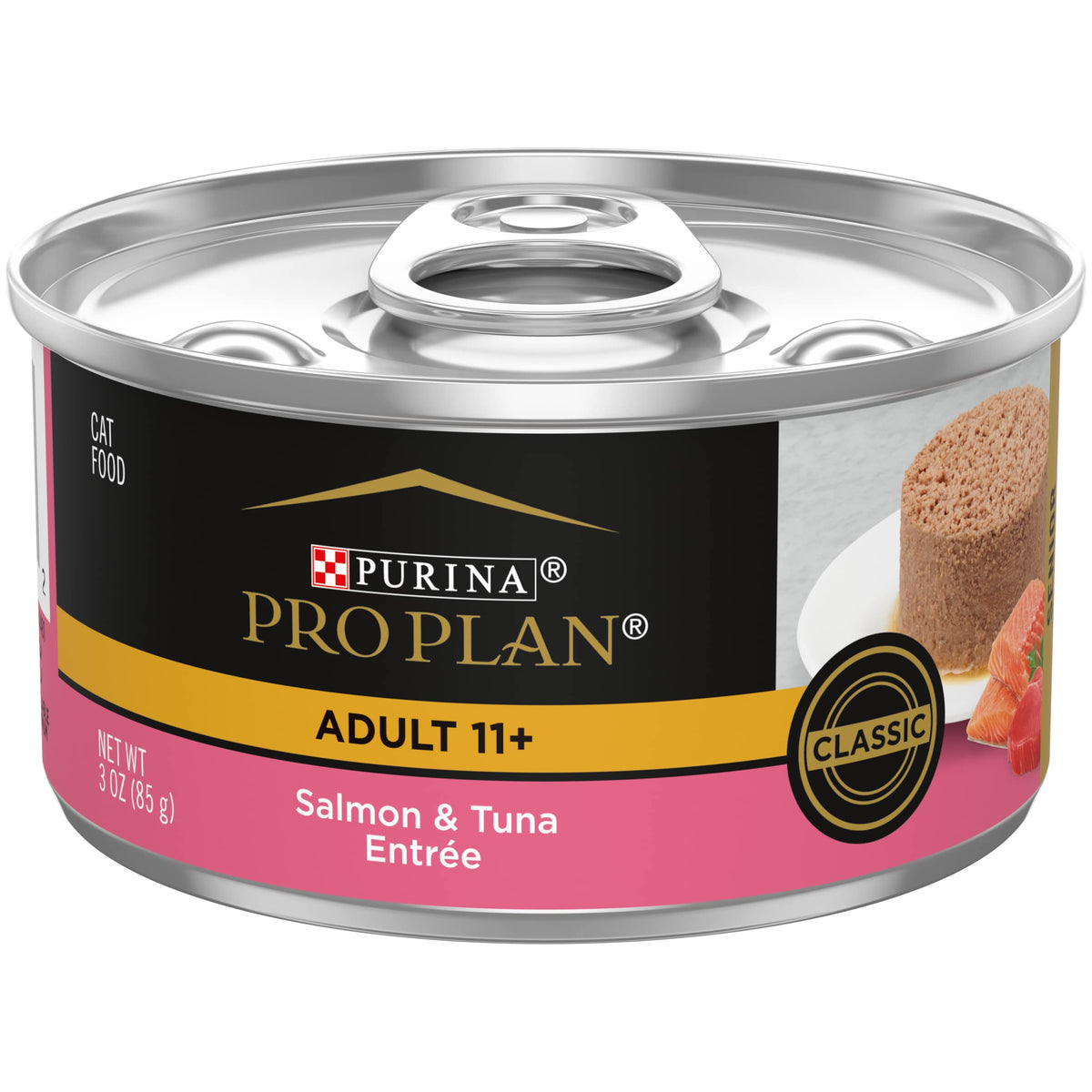 Purina Pro Plan Senior Pâté Saumon-Thon : texture veloutée et goût apprécié par les chats seniors.