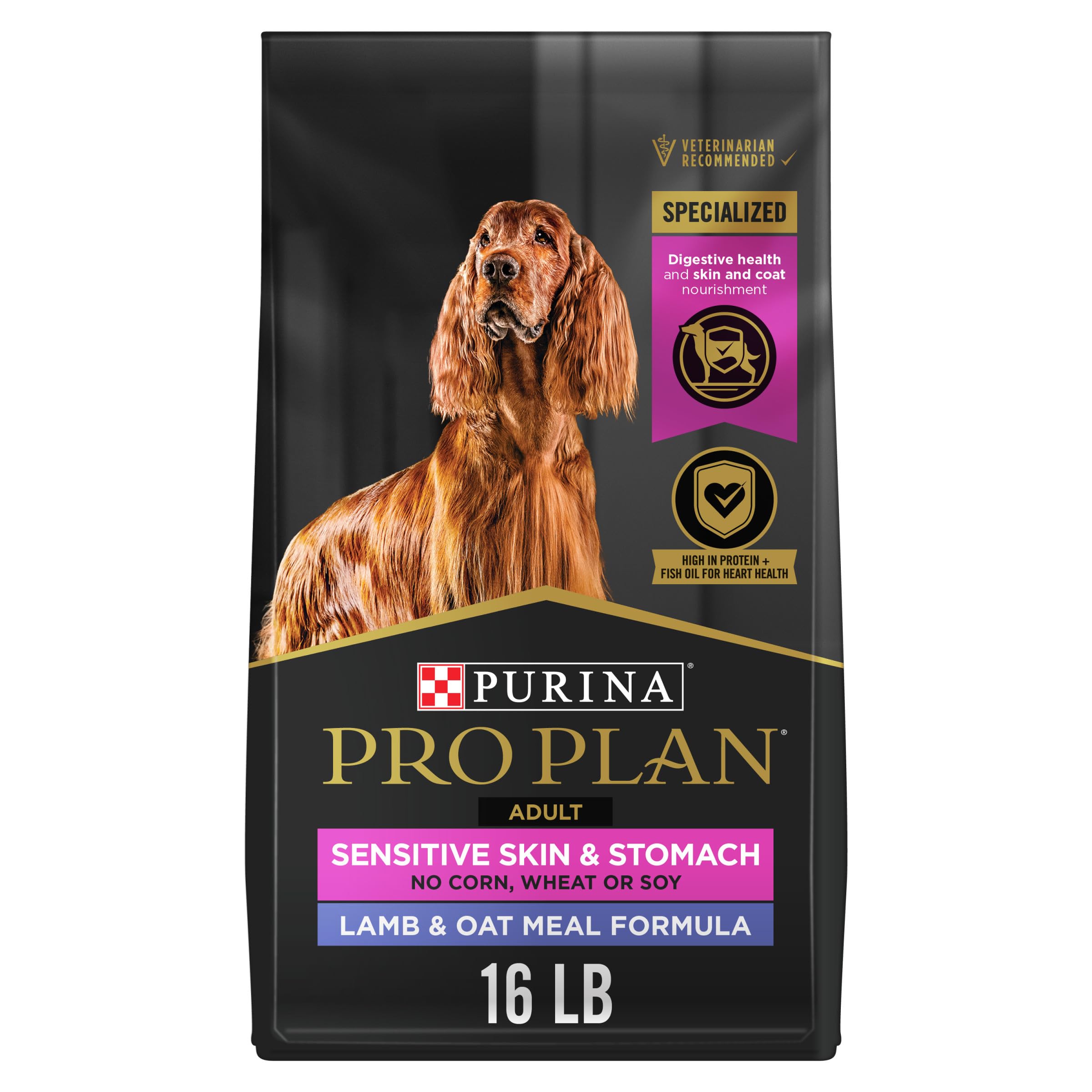 Purina Pro Plan Sensibilite Peau et Estomac — agneau et avoine, premier ingrédient protéiné.