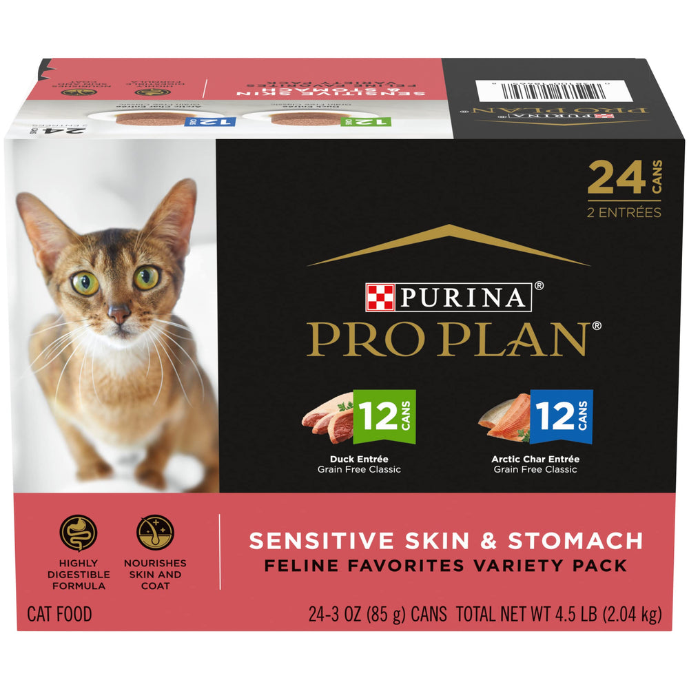 Purina Pro Plan Sensible Peau et Estomac, pâté au canard, goût apprécié par les chats