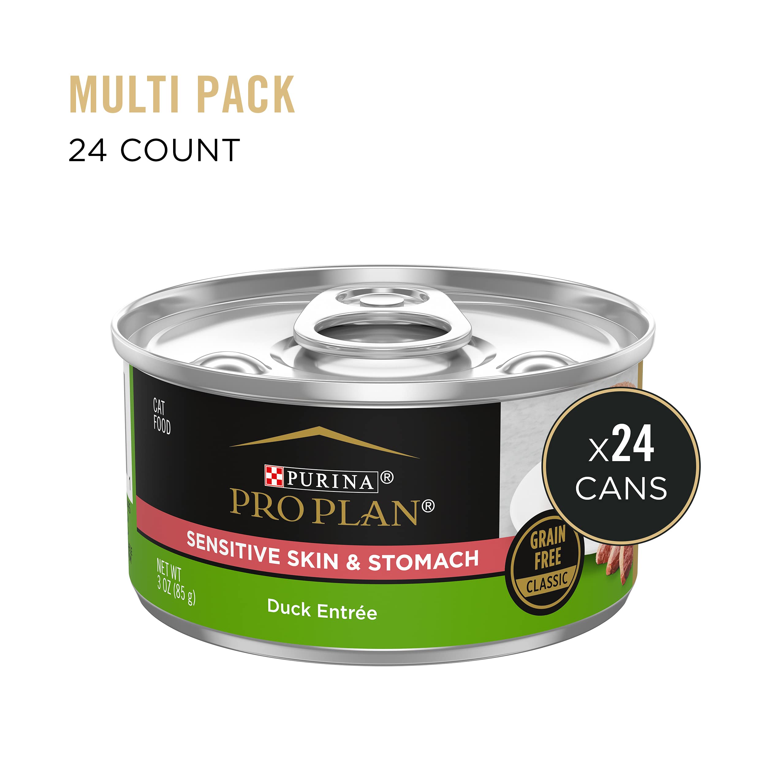 Purina Pro Plan Sensitive Skin Stomach prébiotiques naturels soutenant digestion et confort.