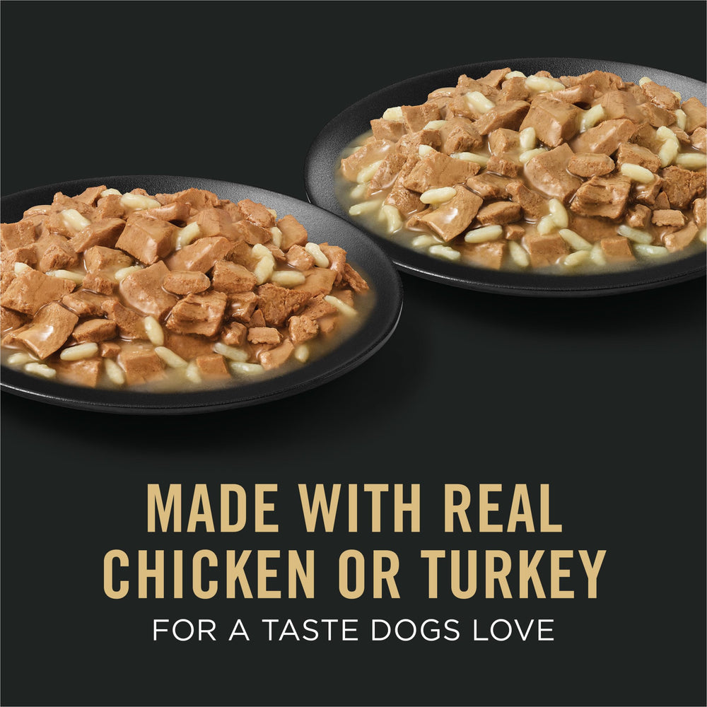 Purina Pro Plan Spécialisé: morceaux poulet en sauce, appétit et satiété.