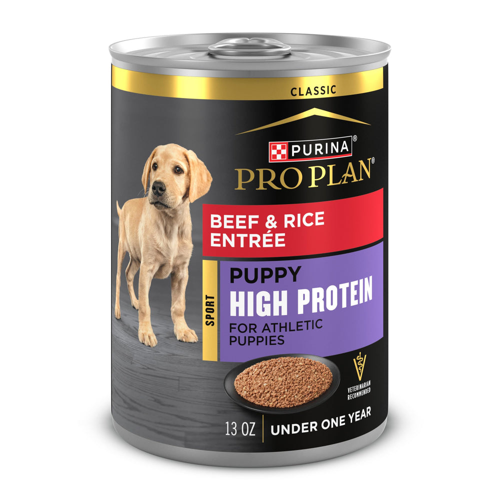 Purina Pro Plan Sport chiot boeuf et riz, alimentation humide équilibrée pour chiots actifs.