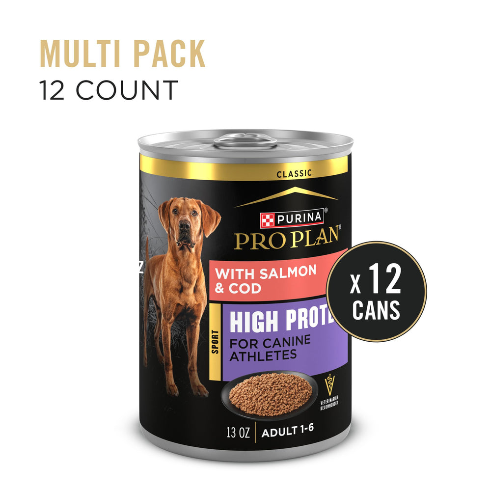 Ingrédients Purina Pro Plan Sport: saumon et morue fournissent des nutriments essentiels.