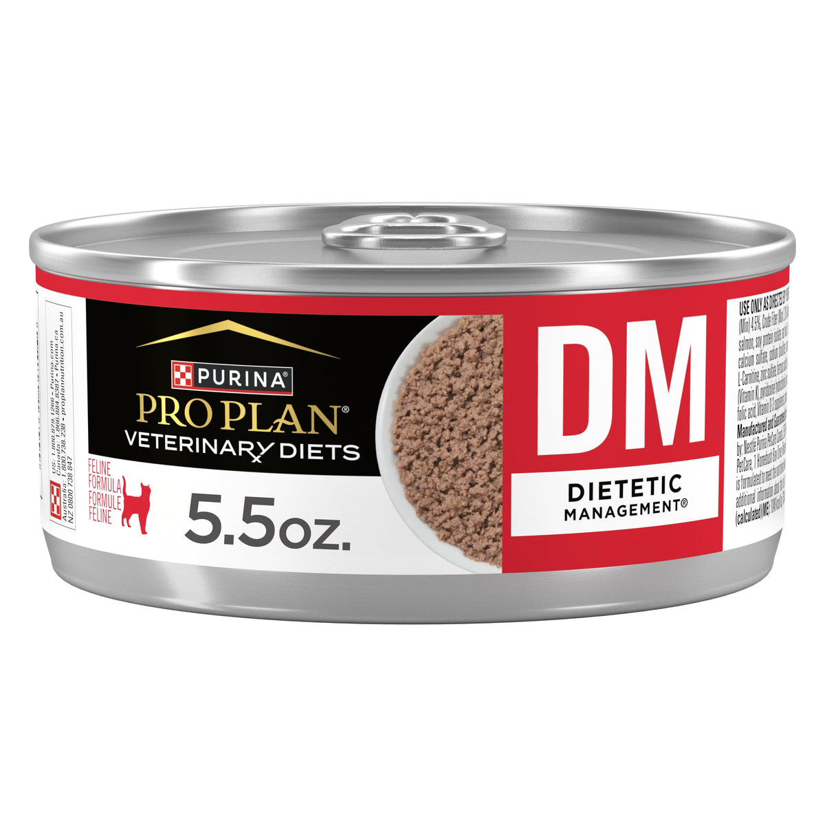 Purina Pro Plan Veterinary Diets DM conserve ouverte, texture appétente pour chats exigeants.