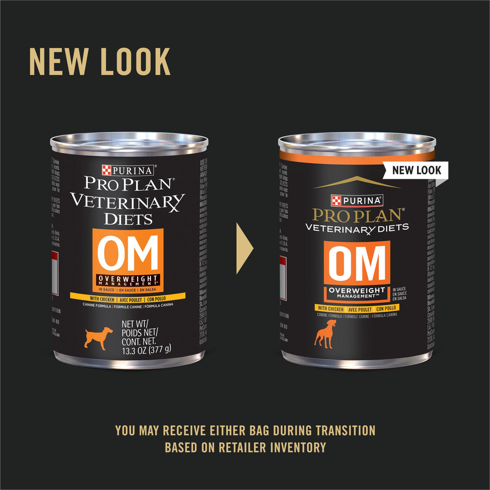 Purina Pro Plan OM, portions humides riches en protéines soutenant la masse maigre.