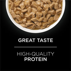 Purina Pro Plan UR Urinaire St/Ox saumon en sauce, texture humide appréciée par le chat.