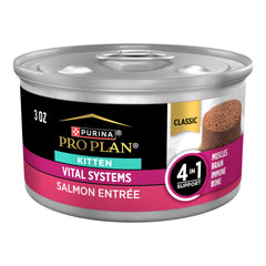 Purina Pro Plan Vital Systems Saumon chaton - entrée en boîte, favorise protéines élevées et goût saumon.