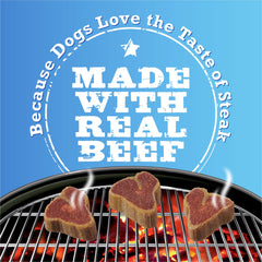 Purina T-Bonz Porterhouse, arôme grill boeuf attirant les chiens à l'ouverture.
