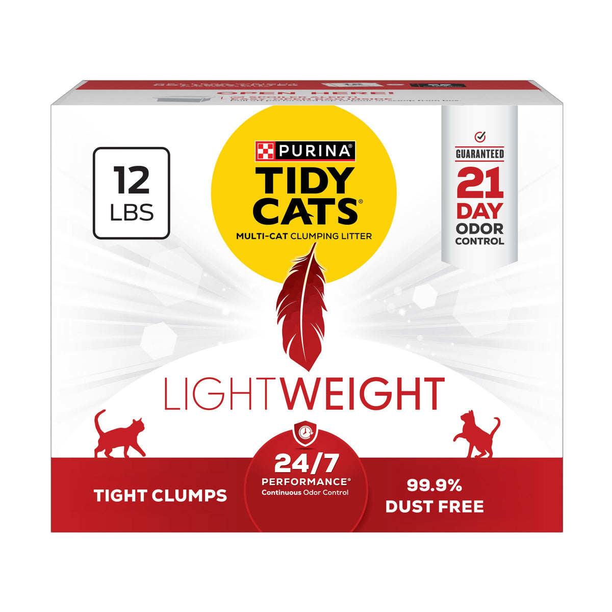 Purina Tidy Cats Lightweight 24/7 emballage pratique, facile a manipuler.