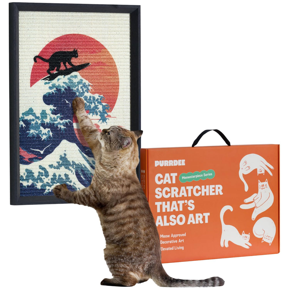 PURRDEE Cat Wave grand 14x20 mural: grattage intégré et décoration murale.
