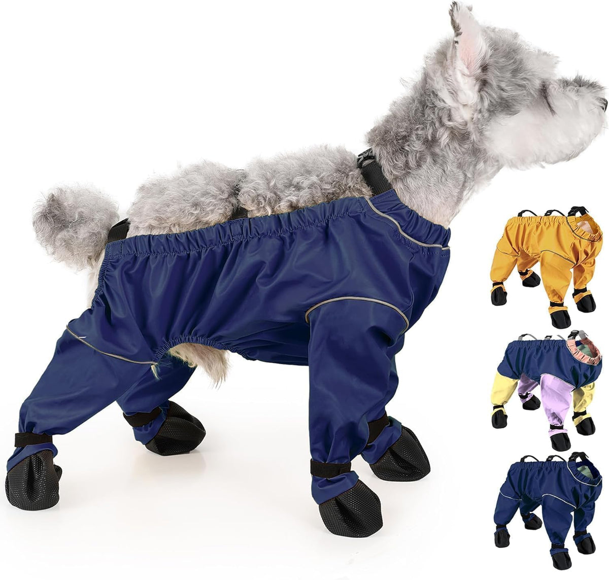 Bottes PurrHug pour chien avec suspendeur bleu, maintien sécurisé et protection lors des promenades.