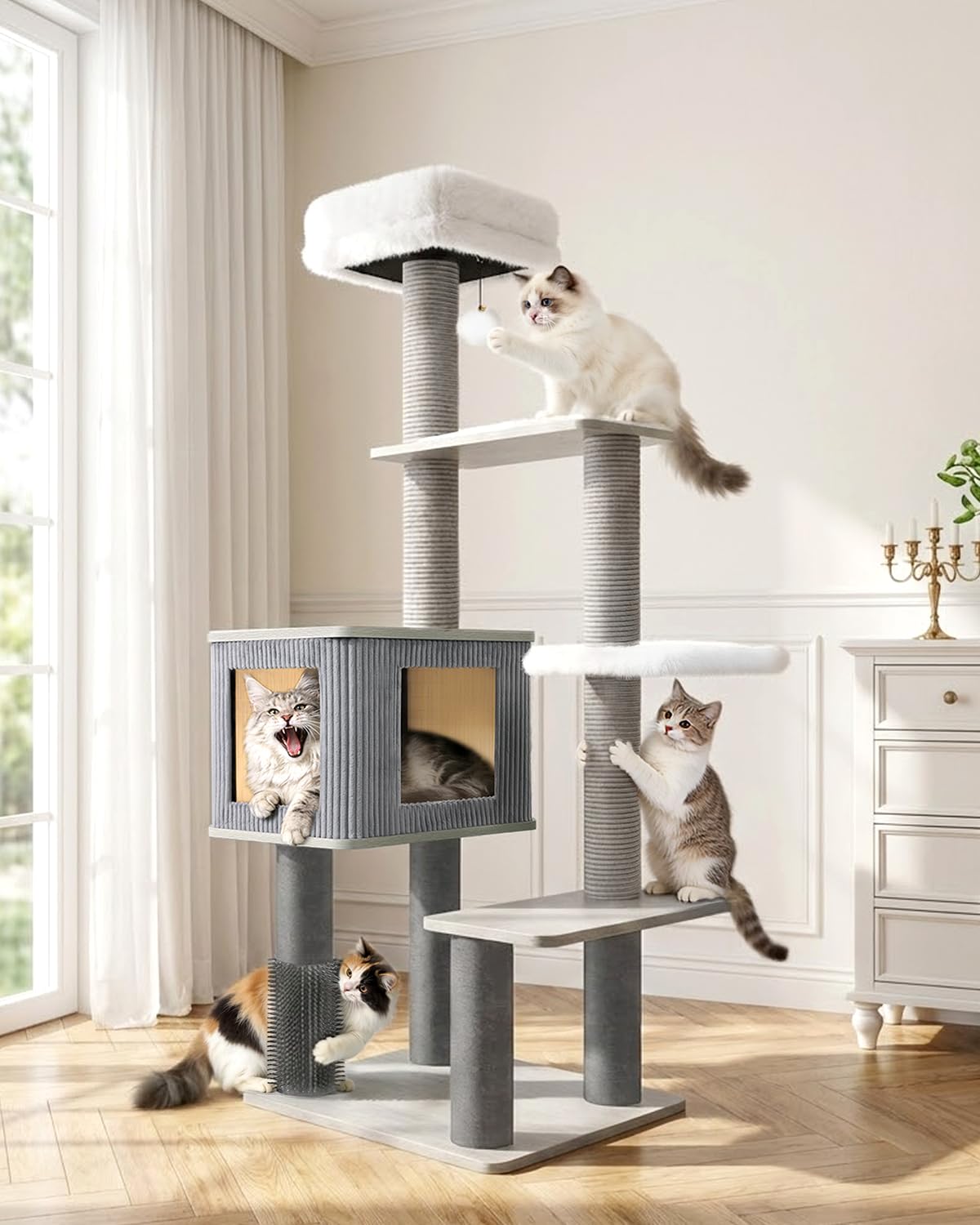 Purrlato Arbre Chat Maine Coon - zones de toilettage intégrées pour entretien.