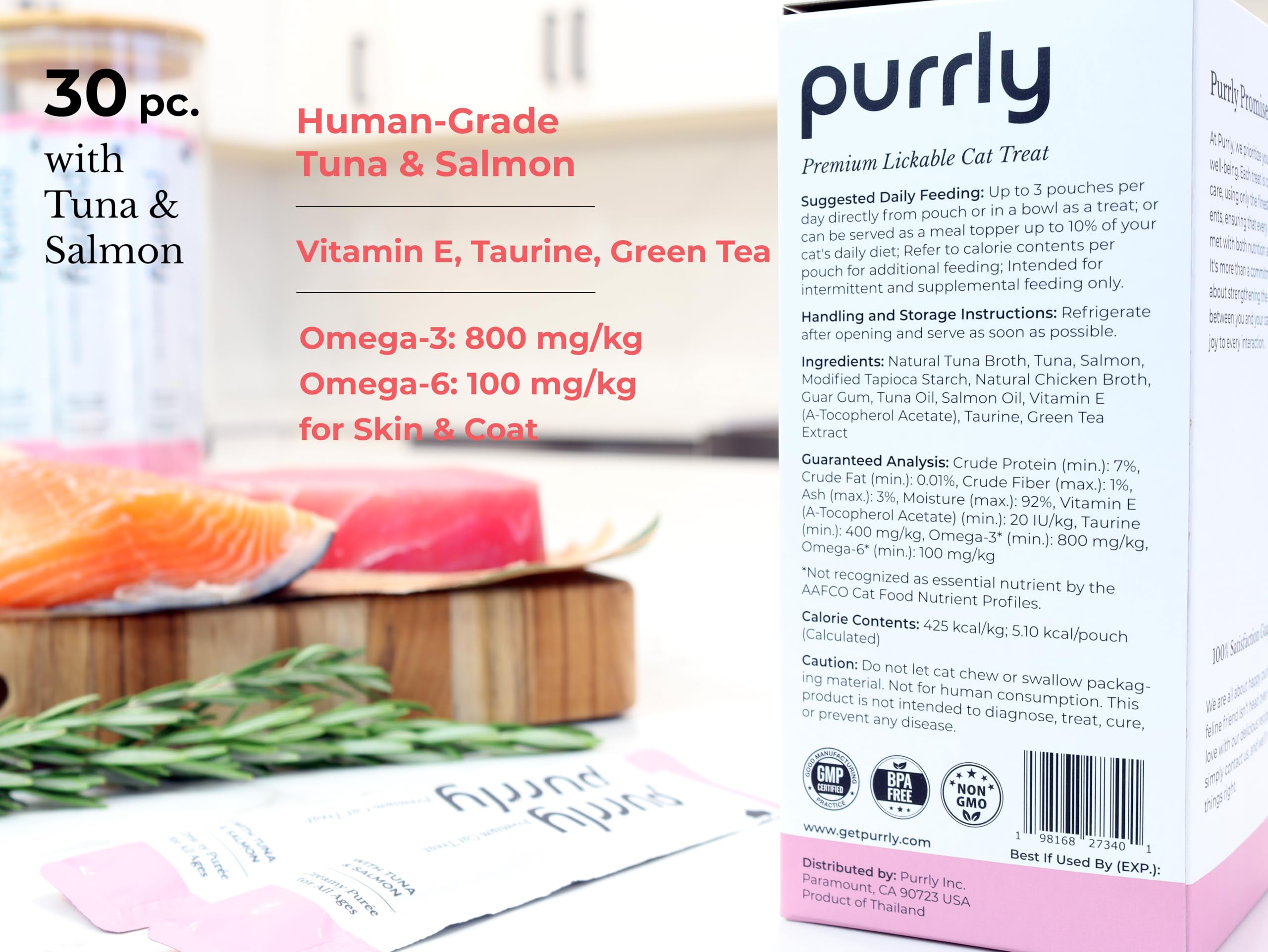 Purrly Chat Hydratation Bouillon : hydratation et saveur naturelle apportées par le bouillon.
