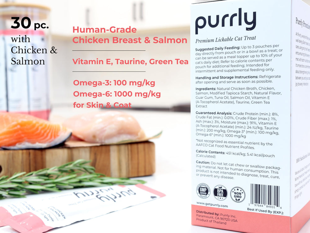 Ingrédients propres et transparents de Purrly pour une friandise sans additifs.