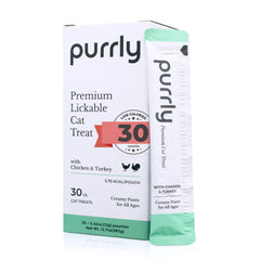 Emballage Purrly en sachet, pratique pour des collations quotidiennes.