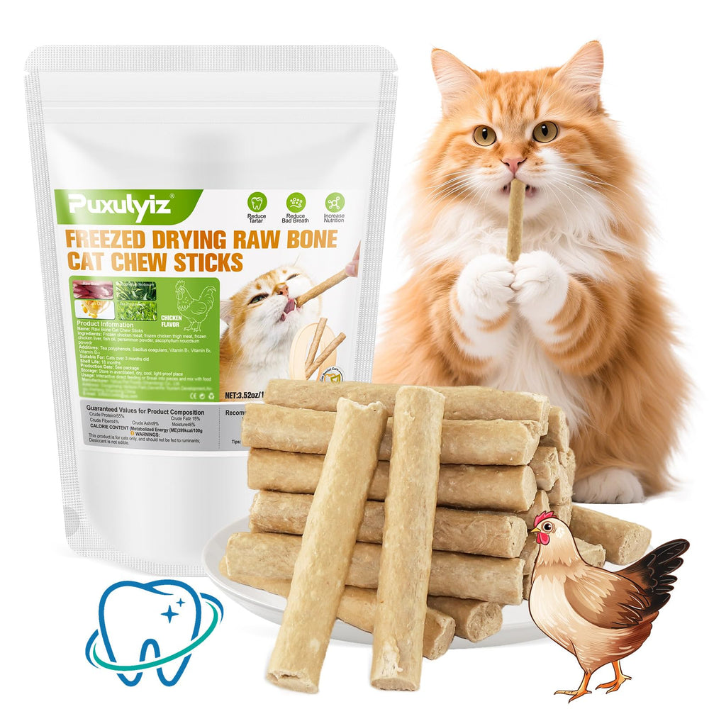 Puxulyiz bâtonnets dentaires pour chats, emballage pratique et frais.