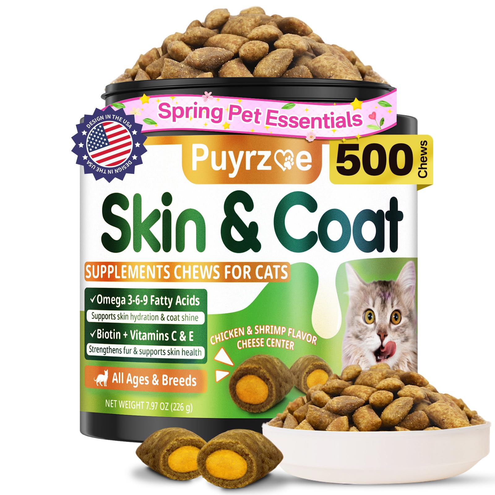 Puyrzoe chat soin peau poil, bouteille pratique pour le quotidien.