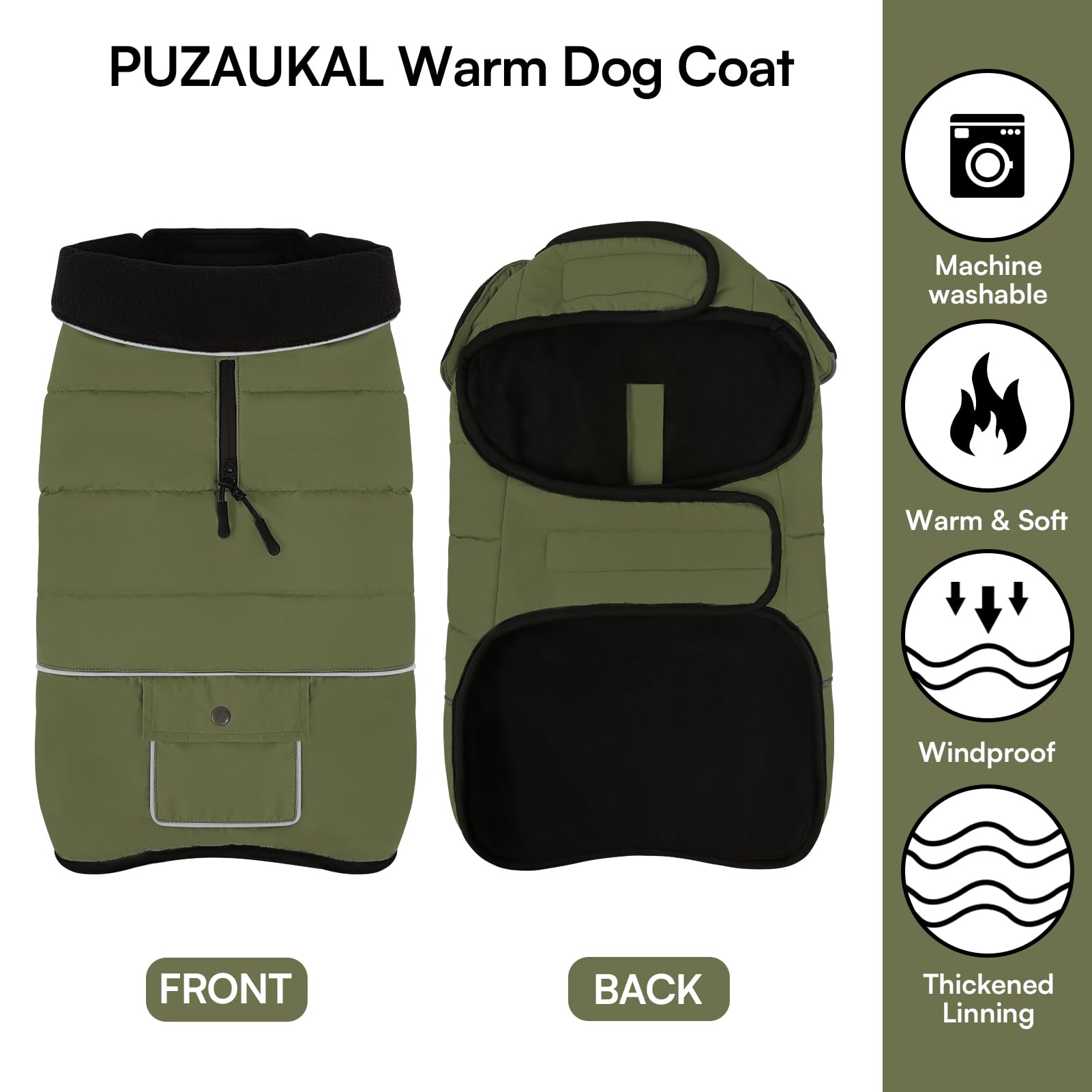 Manteau PUZAUKAL pour chien, vue dos, silhouette ajustée et protection contre le vent