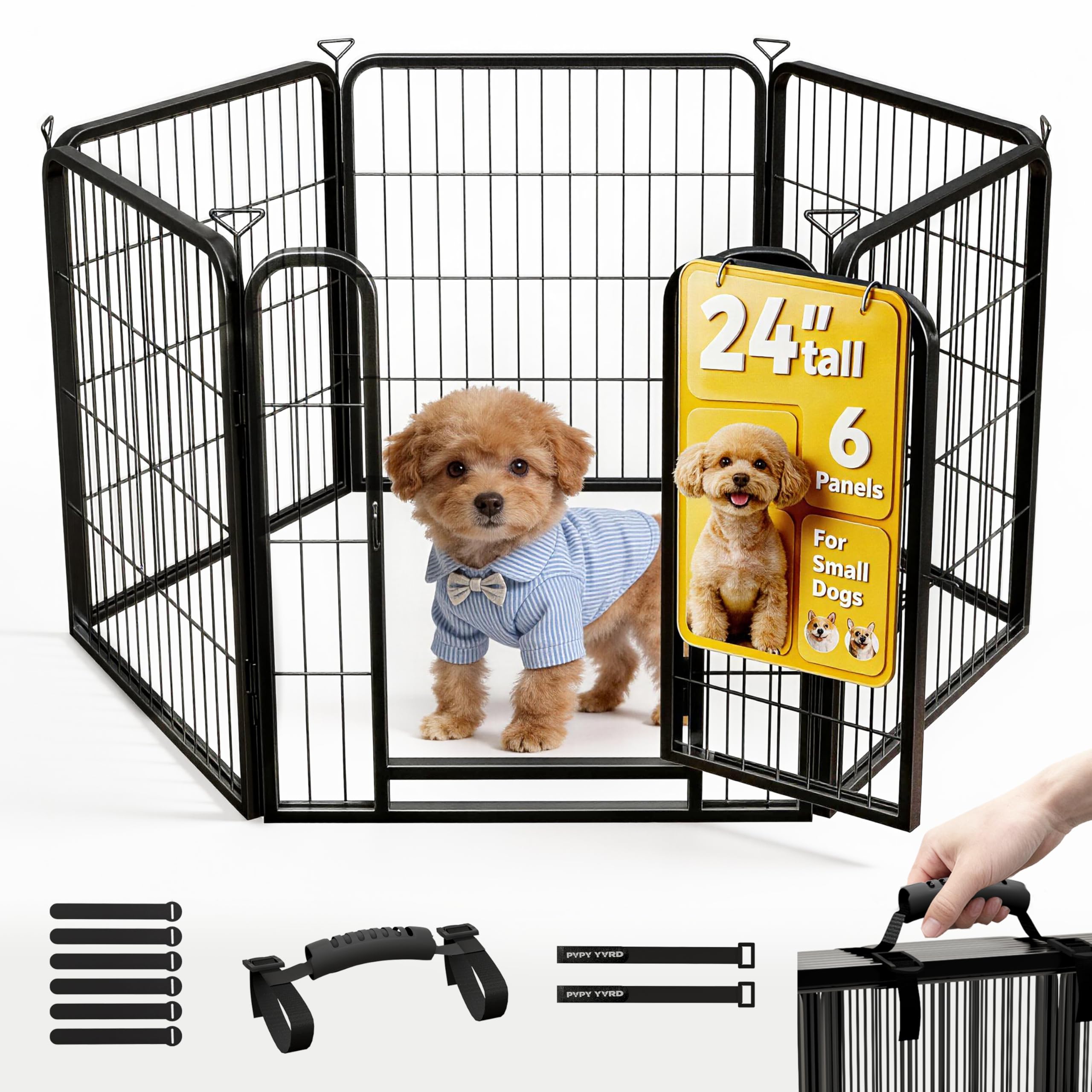Pvpy Yvrd cage chien 24 pouces avec six panneaux, idéale pour intérieur et extérieur.