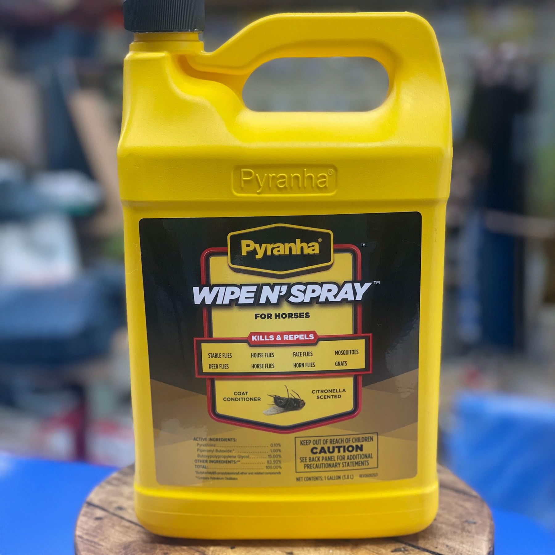 Cheval en action après application de Pyranha Wipe N' Spray.