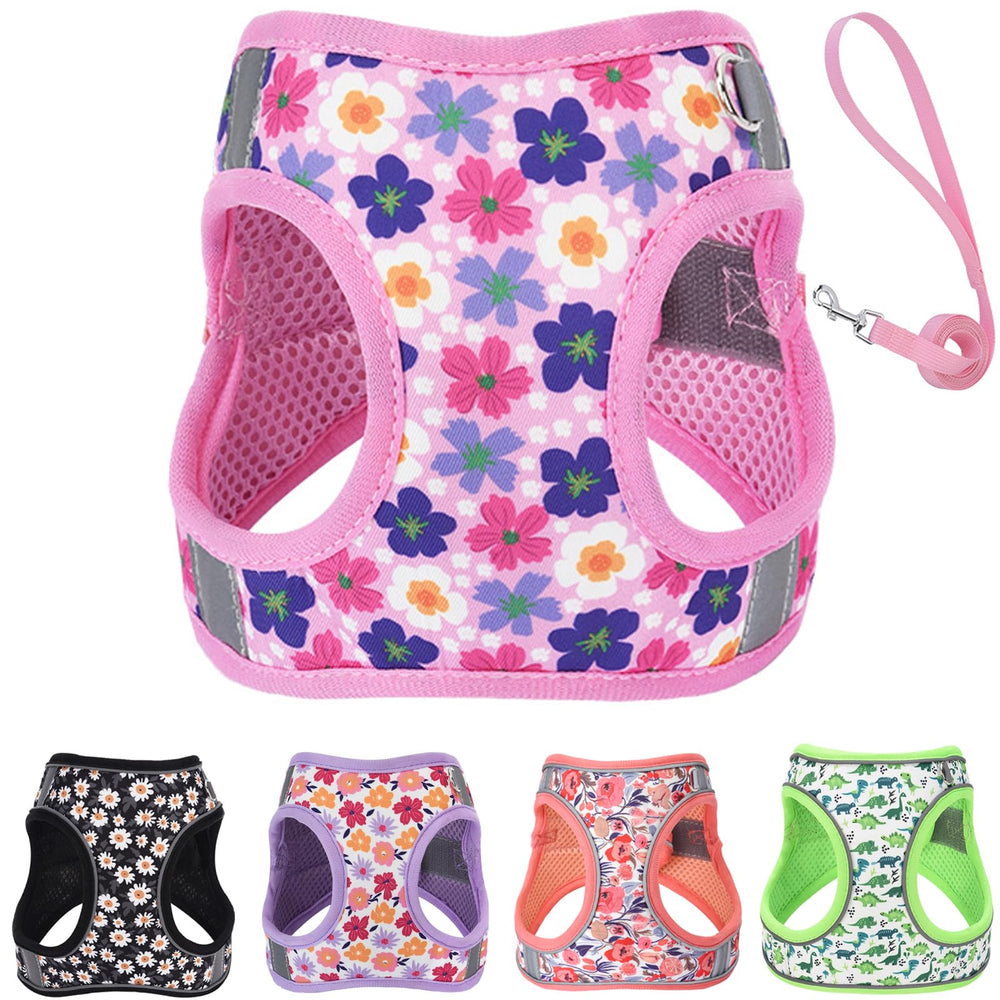 Harnais QAORD pour petit chien rose, enfiler facilement pour les promenades quotidiennes.