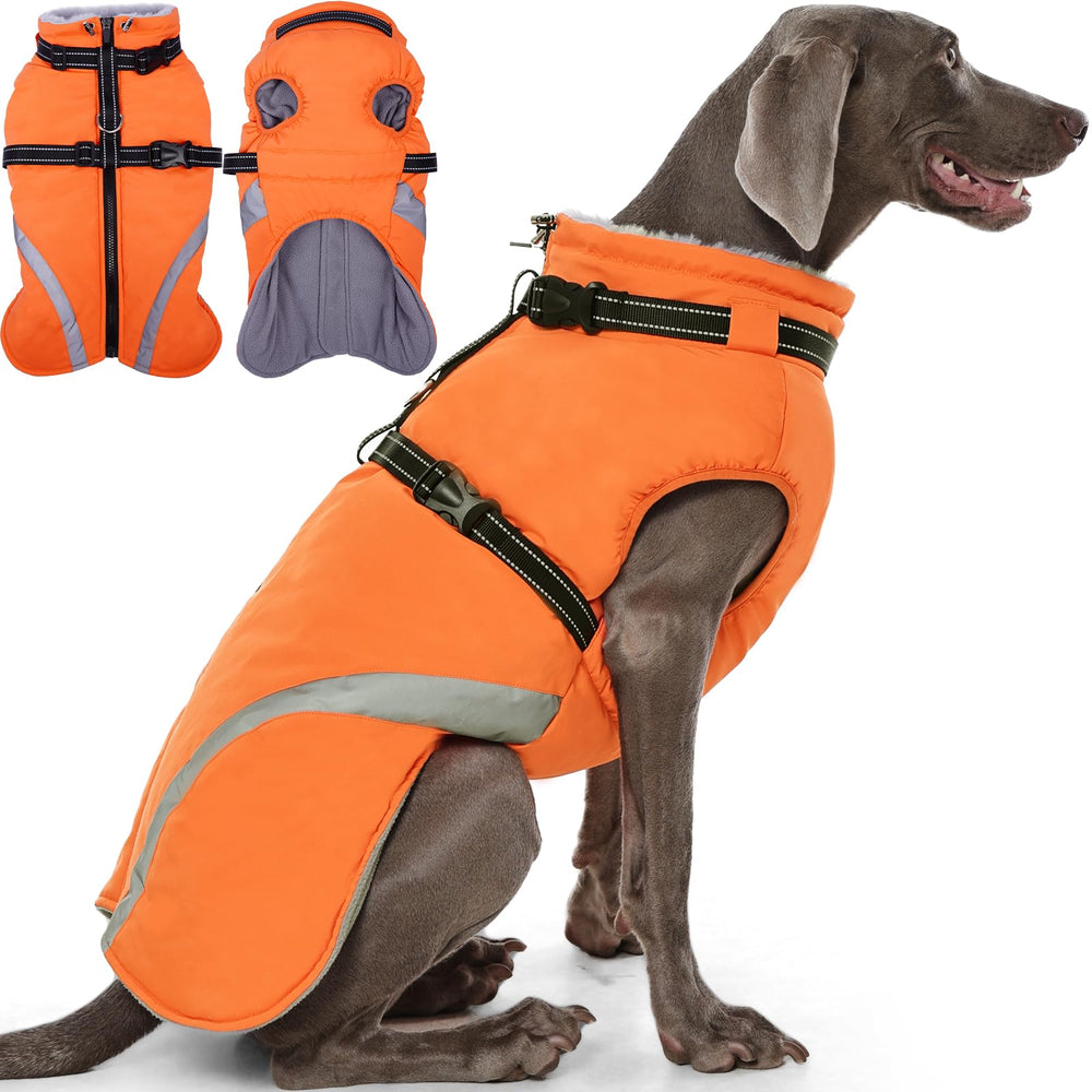 Manteau QBLEEV pour chien XL avec harnais intégré, idéal par temps pluvieux.