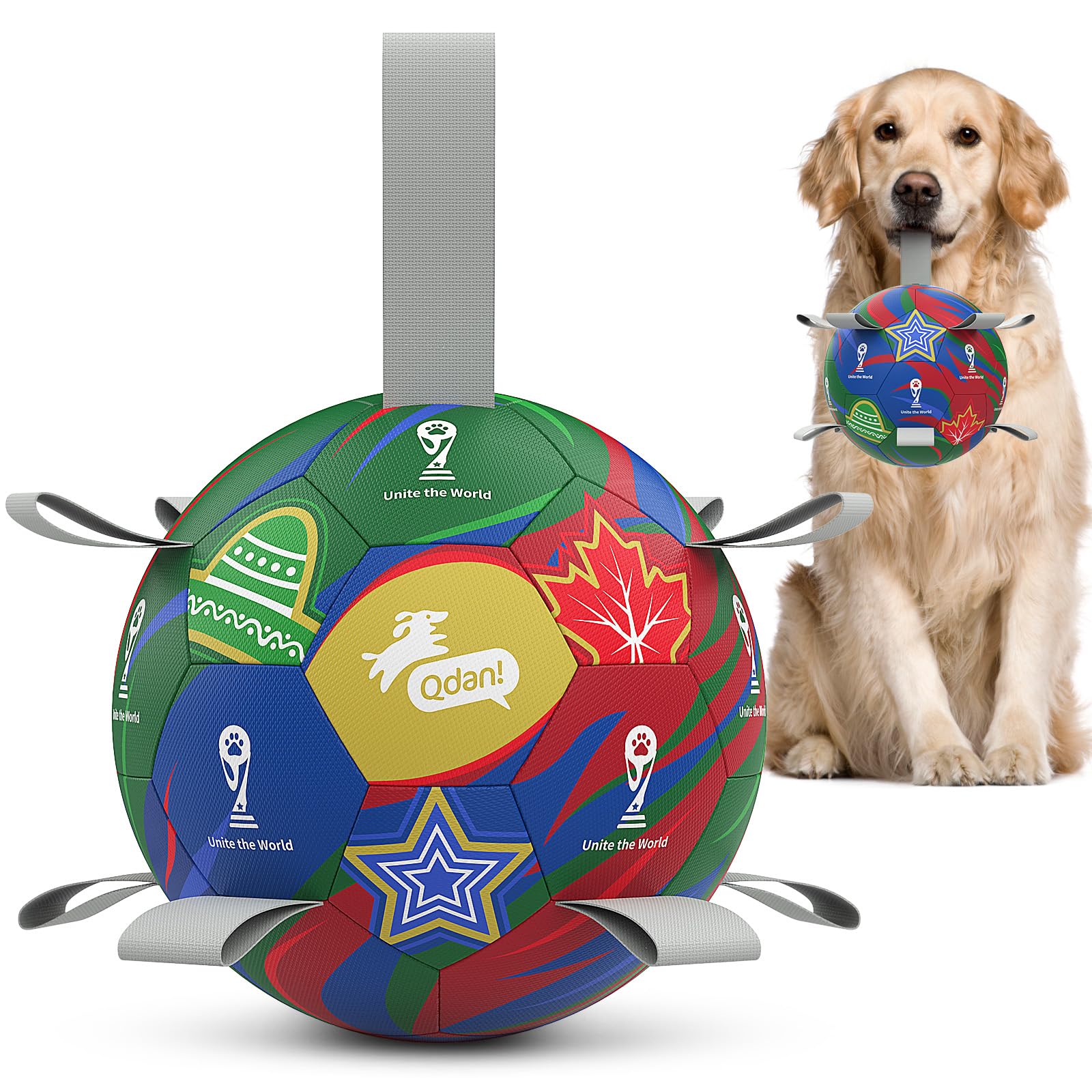 QDAN balle de foot chien au design Coupe du Monde pour jeu dynamique.