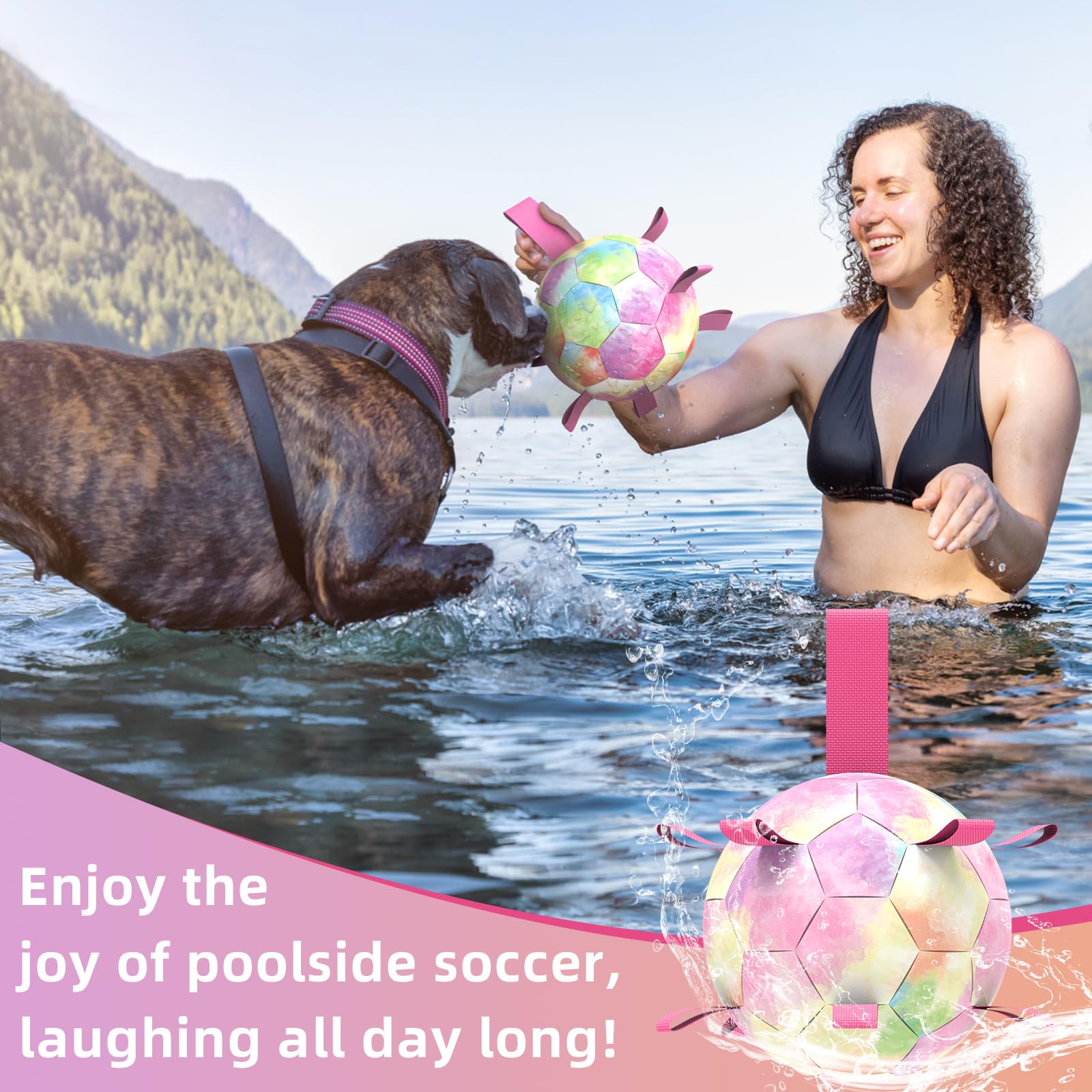 QDAN balle chien avec sangles nylon, jeu interactif et récupération facile