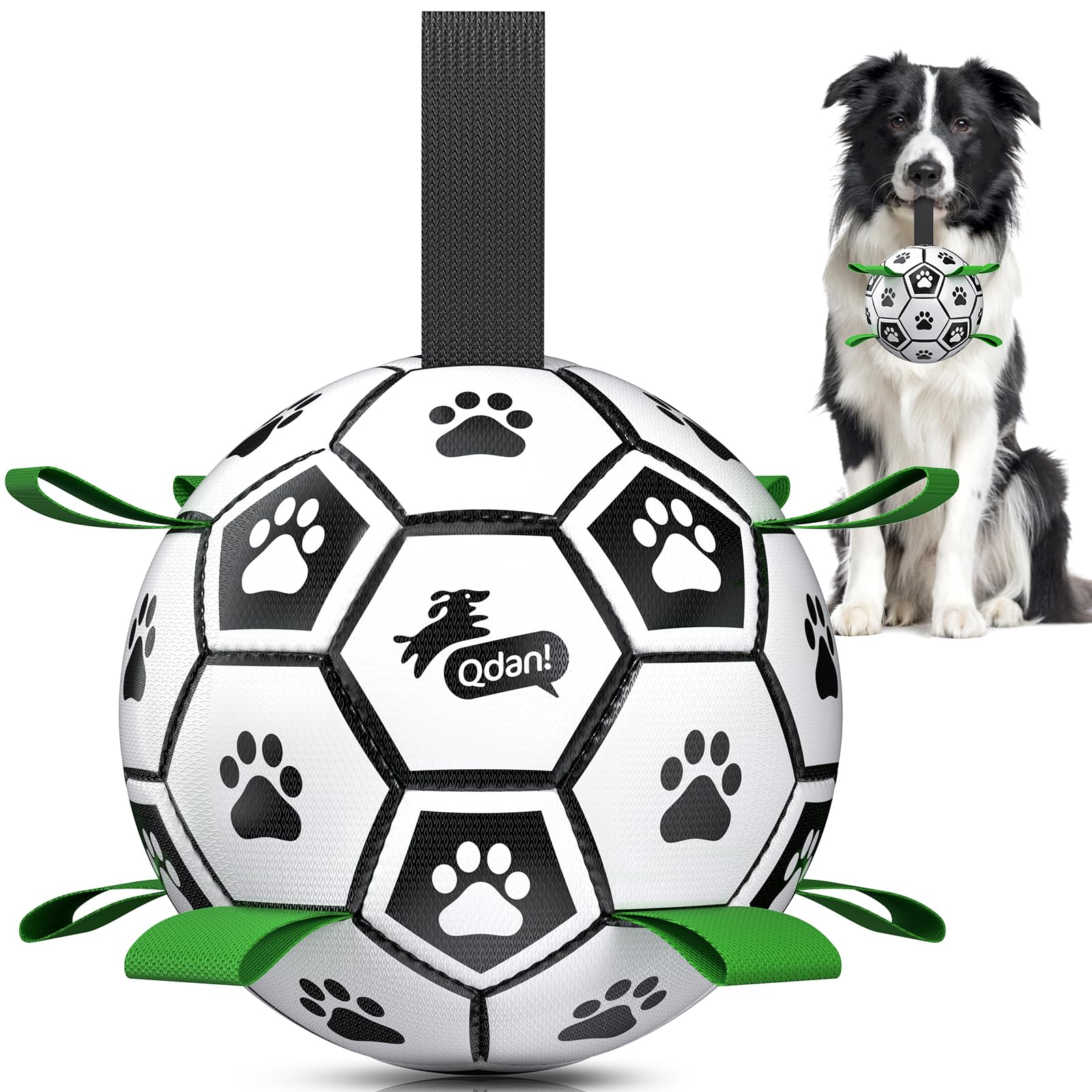 QDAN Ballon-football chien Coupe du Monde avec sangle, idéal pour jeux actifs.