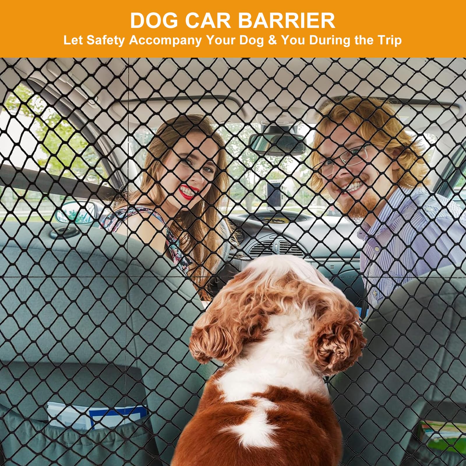 Barrière en maillage Q-DDOIT pour voiture, ventilation et sécurité animale.