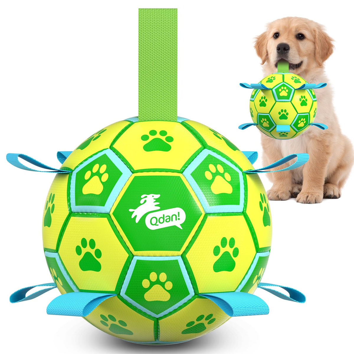 QDAN Balle-chien-football vert jaune, énergie et exercice