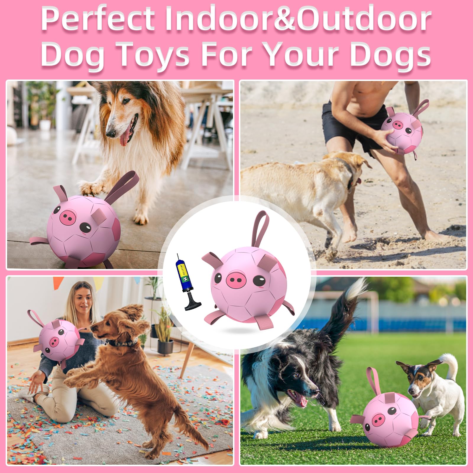 QDAN balle-football-design-rose: balle colorée rose attrayante pour chiens.