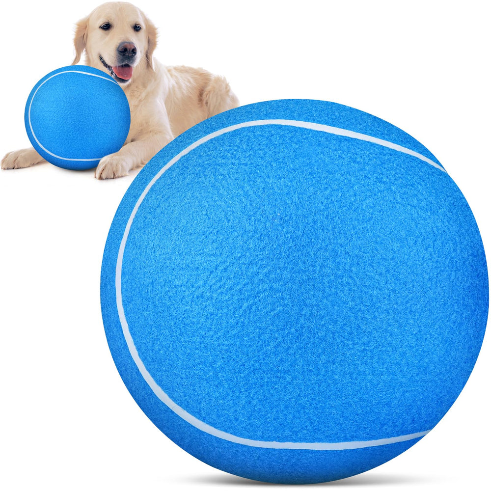 Balle tennis géante QDAN pour chiens bleue prête au jeu et au fetch.