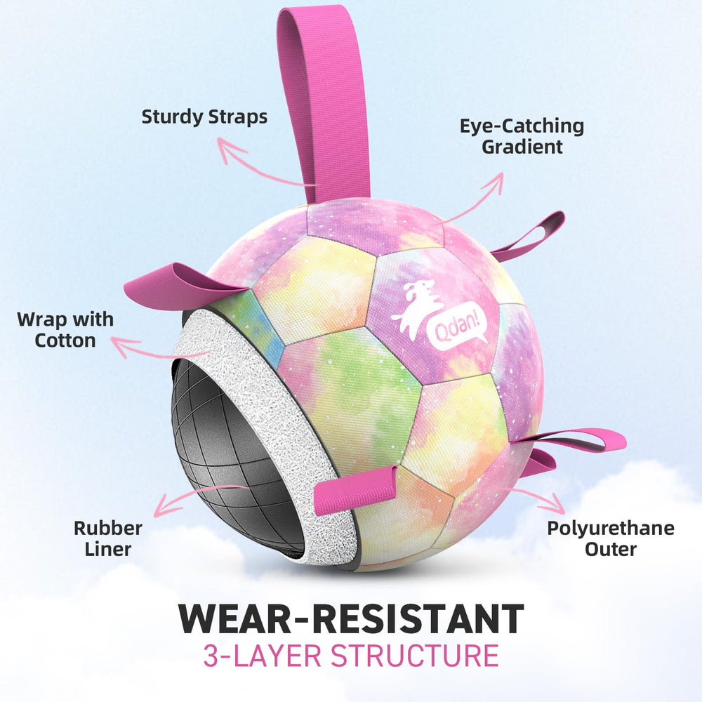 Balle QDAN pour chien avec sangles nylon, rebond imprévisible pour plus d’action.