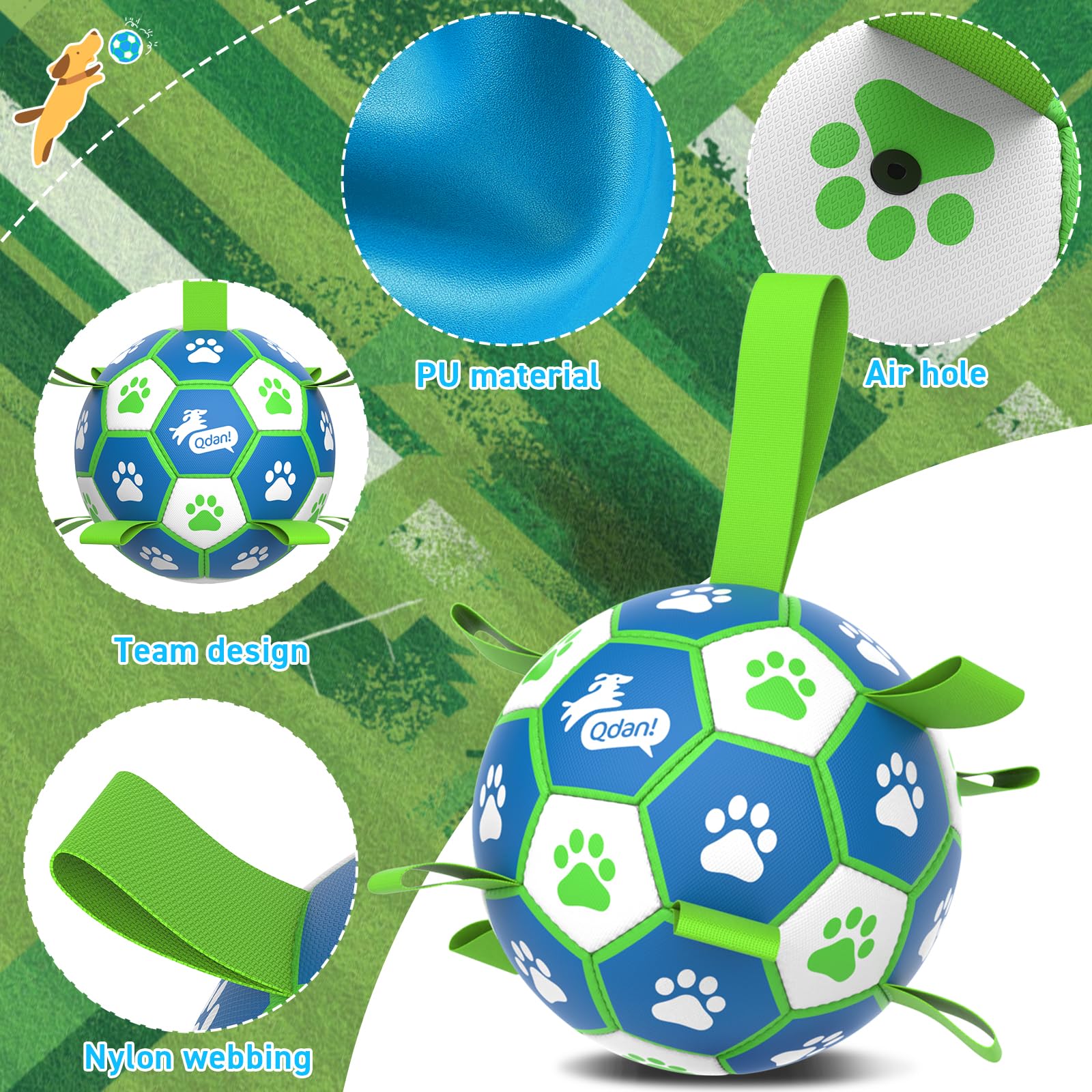 QDAN Ballon-chien avec pompe incluse pour mise en jeu rapide.