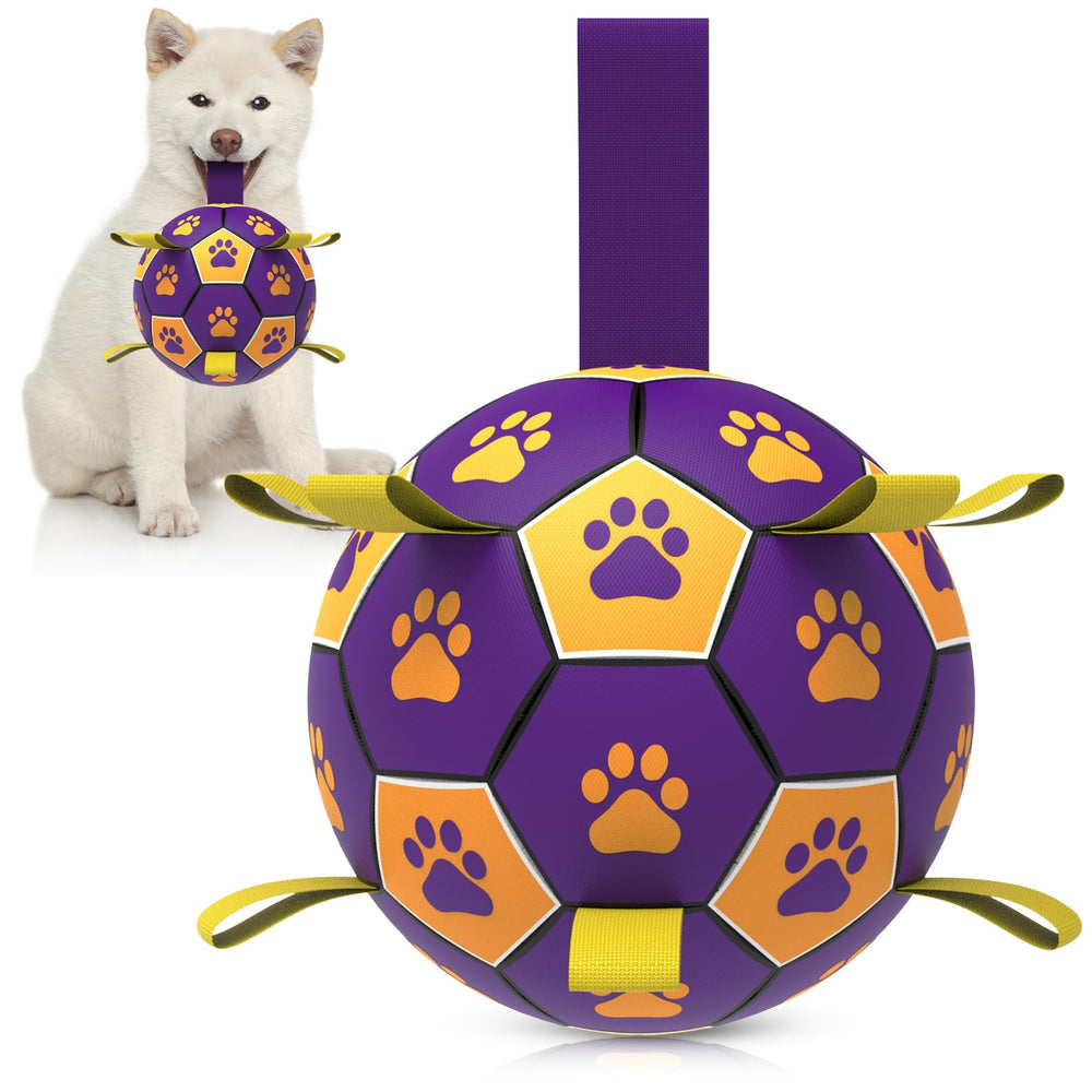 Ballon QDAN pour chien avec sangles, idéal pour jeux en extérieur.