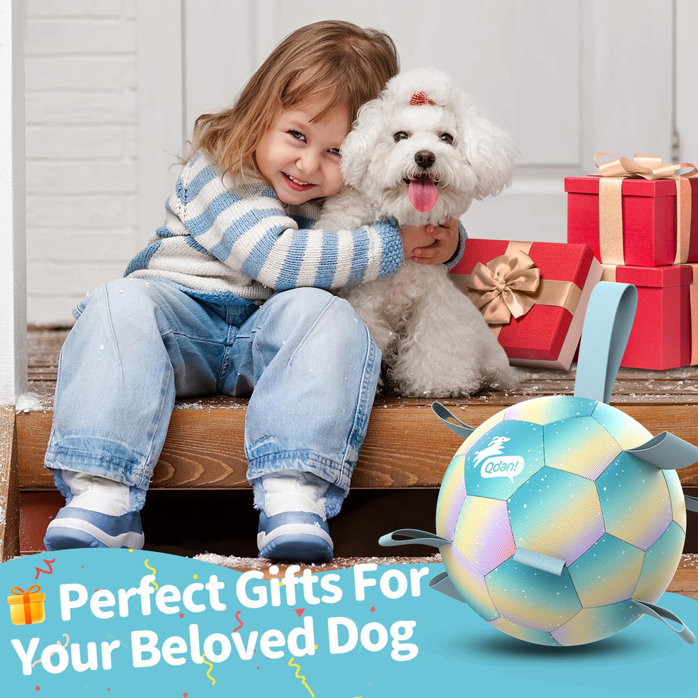 QDAN Balle chien avec 9 sangles intégrées, rebond imprévisible pour sessions de jeu.