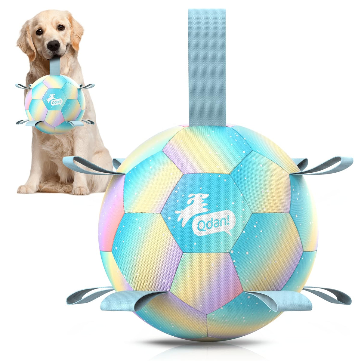 QDAN Balle chien avec sangles, jouet interactif pratique pour le tir et la prise.