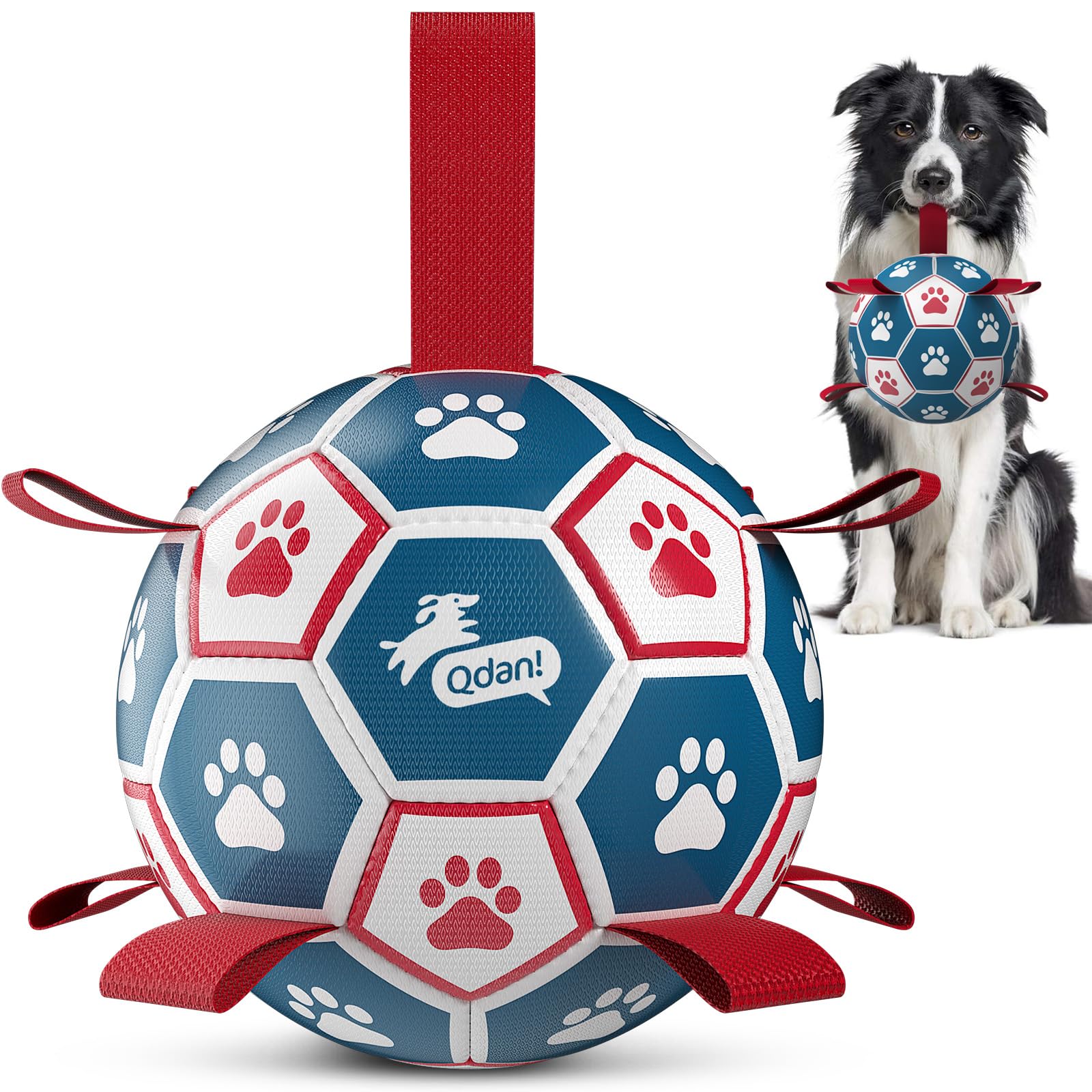 QDAN balle chien-football avec attaches, idéal pour des jeux interactifs en extérieur.