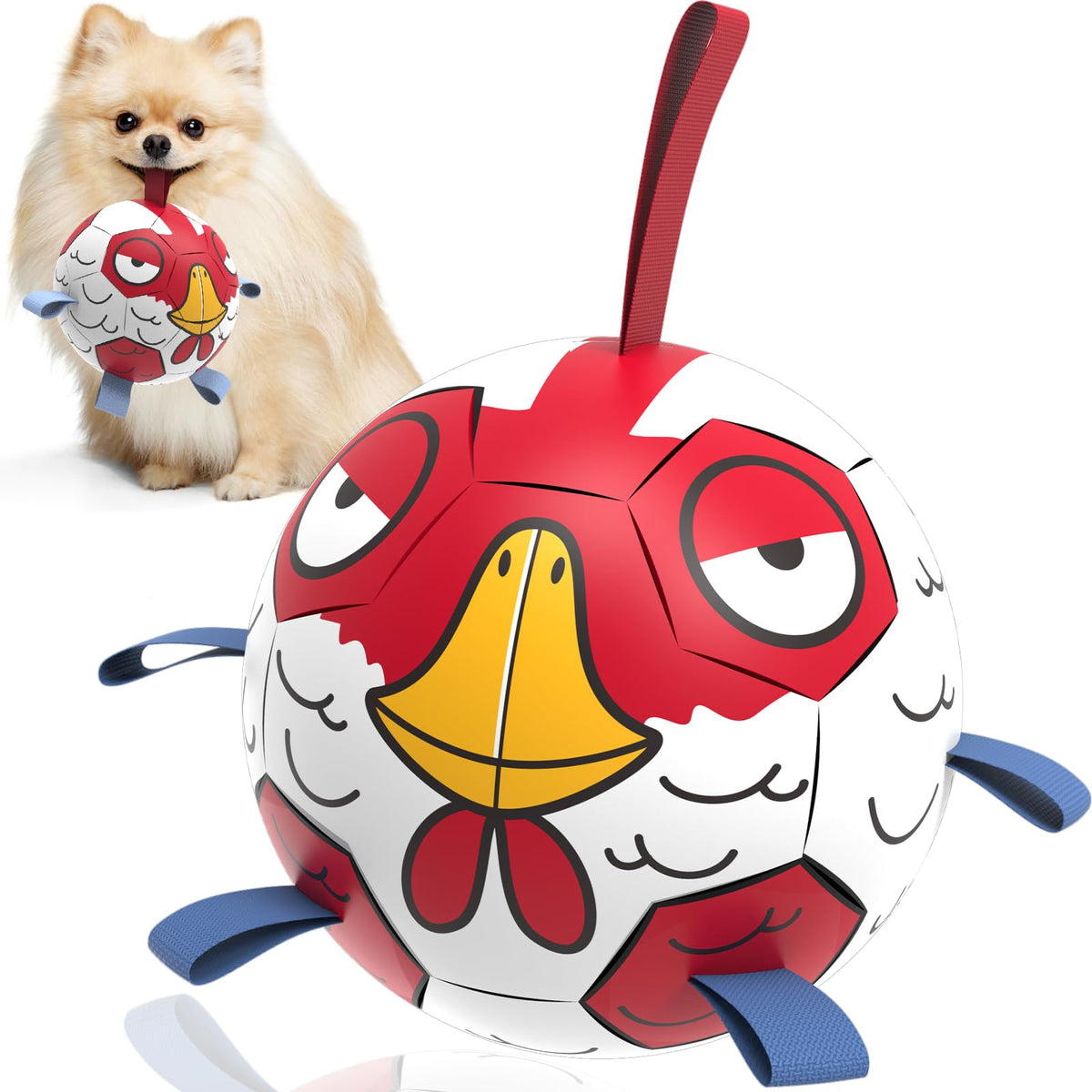 Balle QDAN poulet avec sangles, idéale pour des jeux interactifs en plein air.