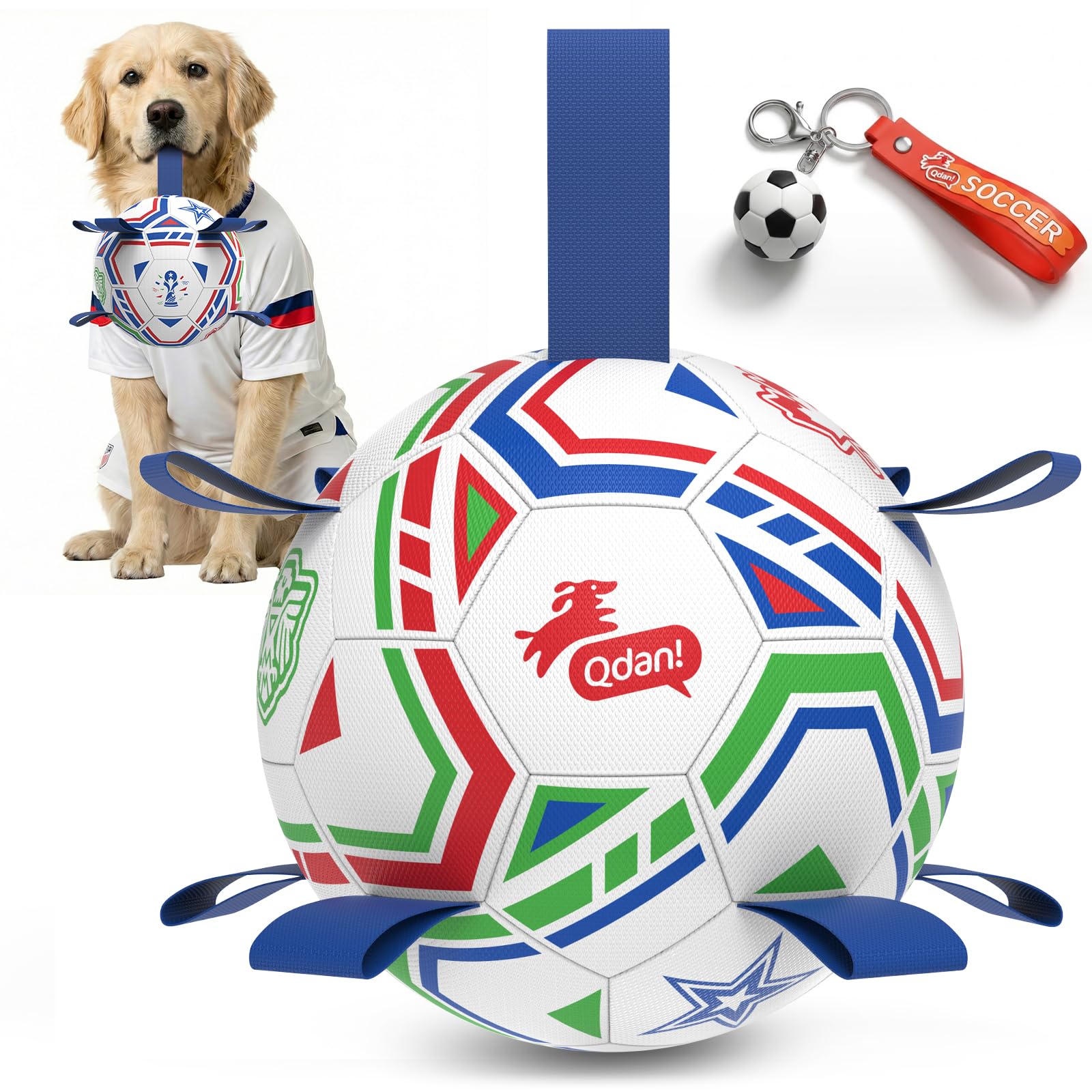 QDAN Ballon-foot pour chien de 8 pouces, robuste et souple pour le jeu.