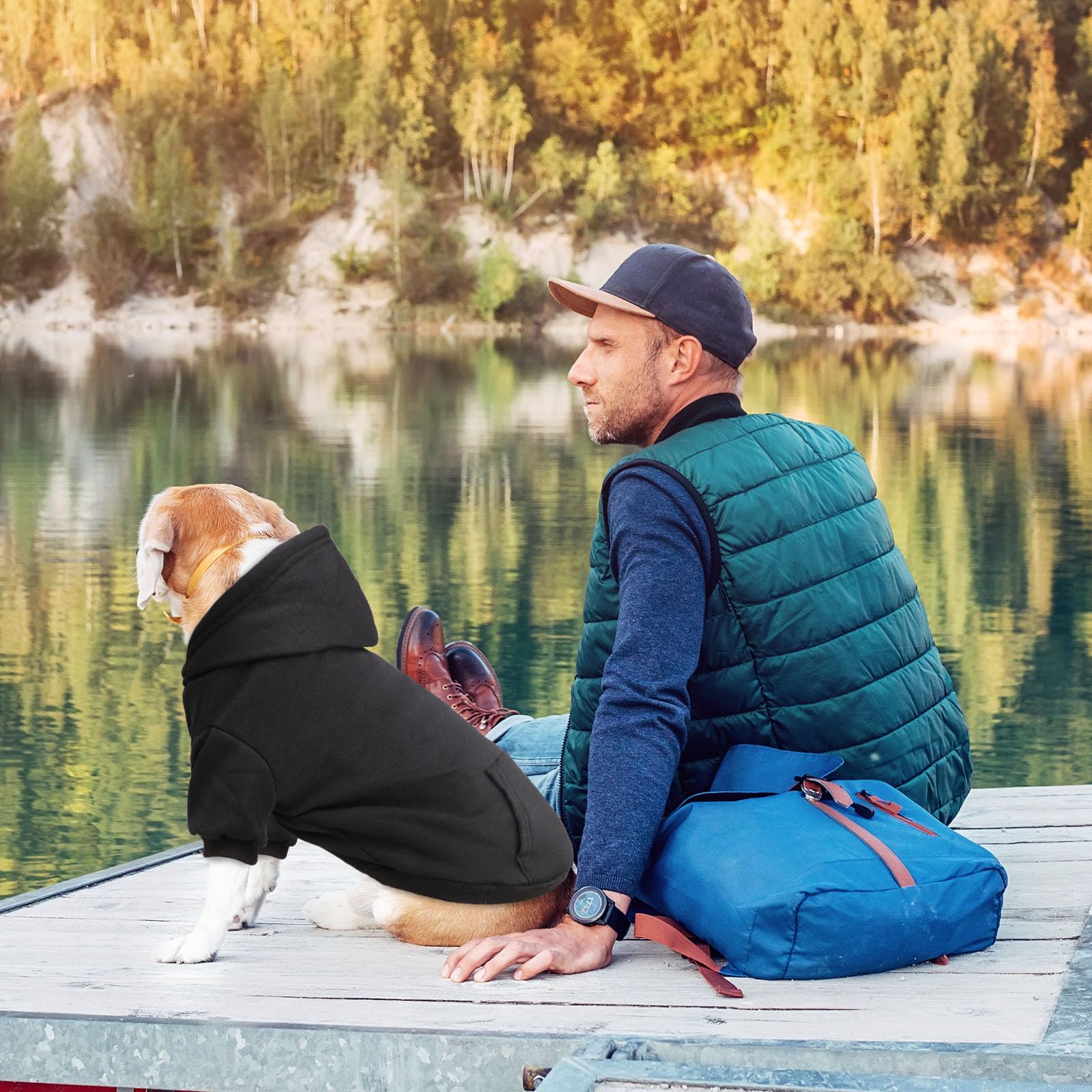 Utilisation quotidienne du pull noir QDYU pour chien, confort et style.