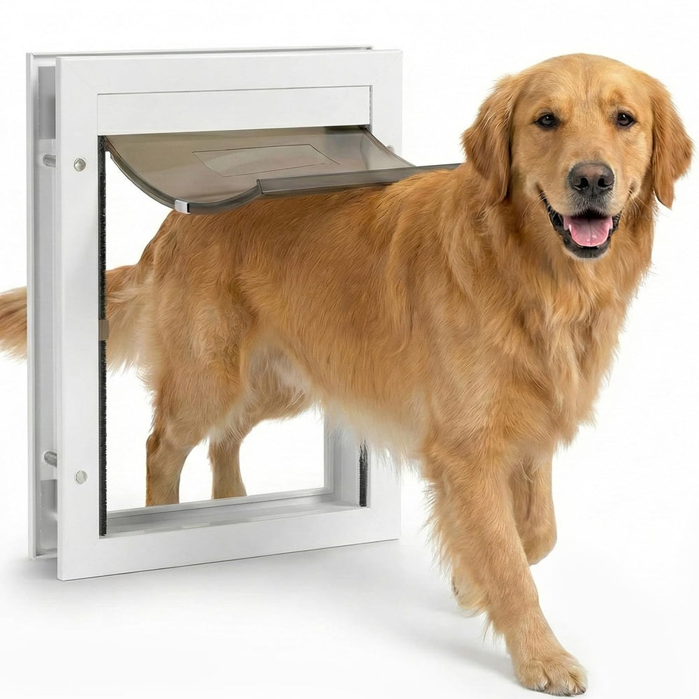 Porte-chien XL Qeelko avec cadre aluminium et ouverture a deux voies.