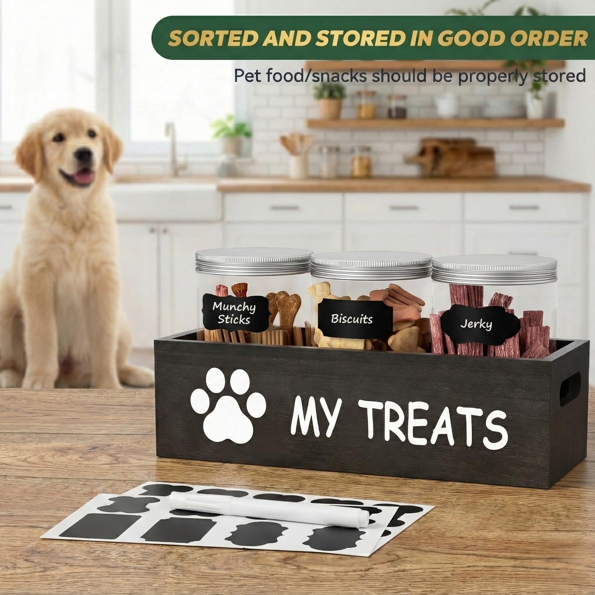 Conserves transparentes qeerable pour friandises chien avec couvercles faciles à retirer