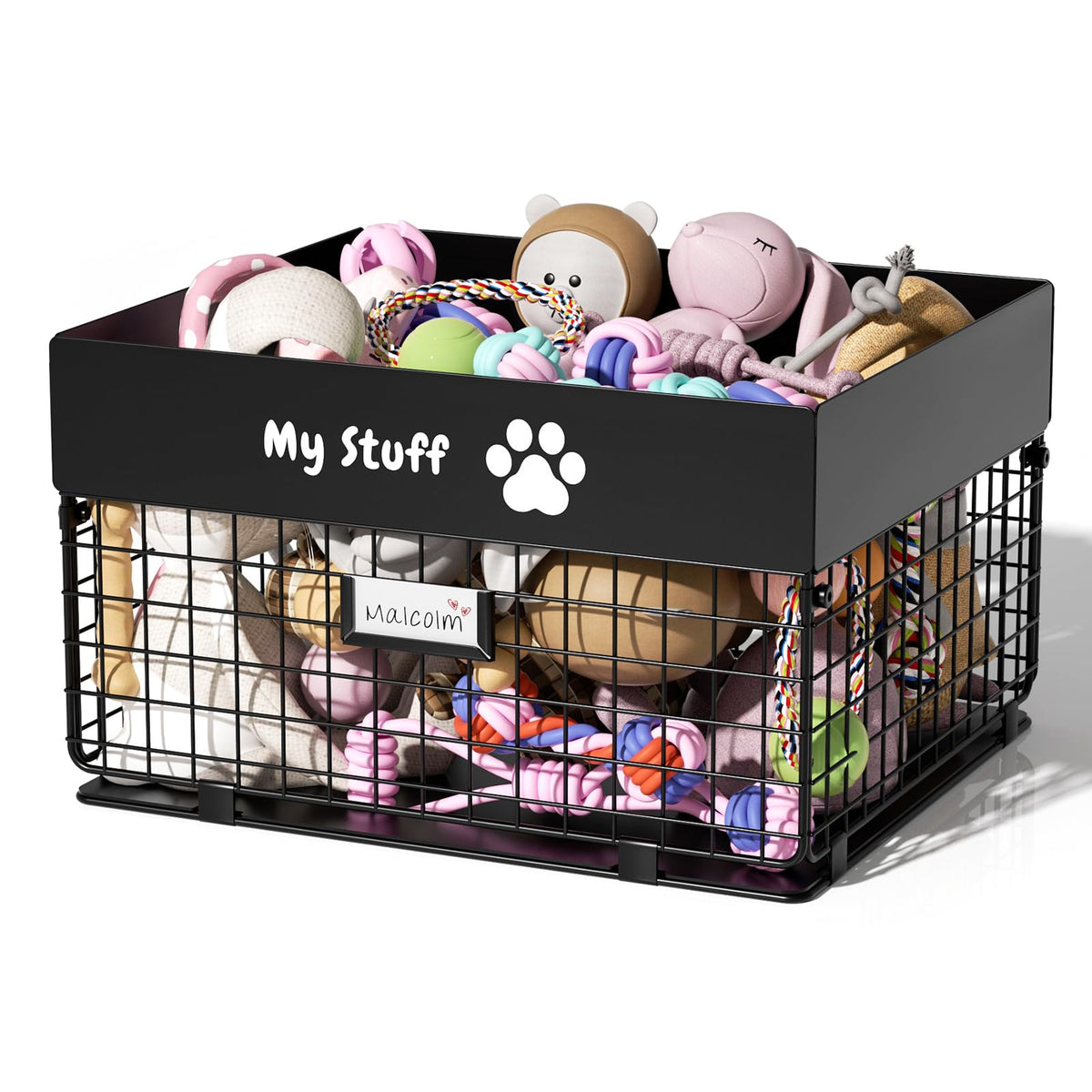 Panier jouets chien métal grand par qeerable – rangement spacieux et accessible.